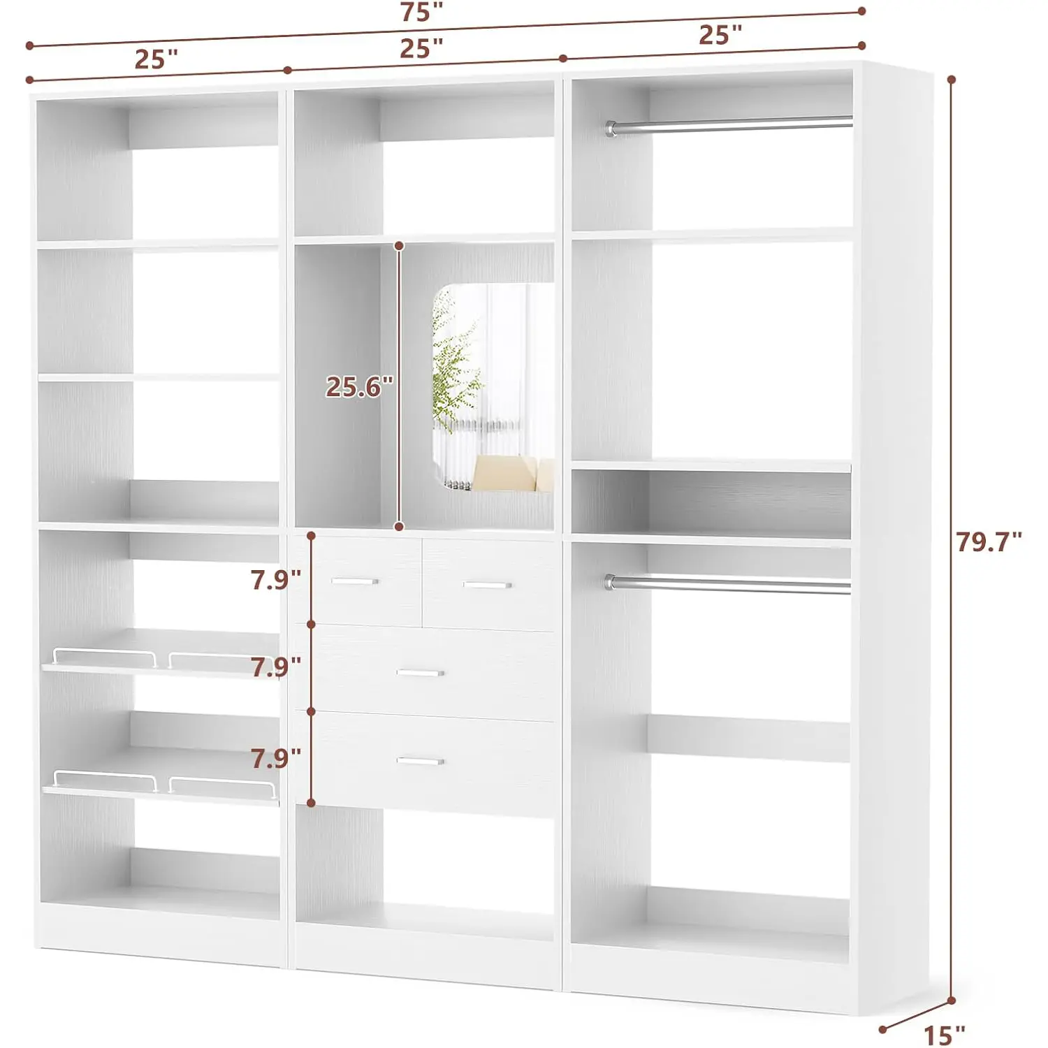 3 Sets (Shoe Rack+Mirror+2 Hanging Rods)