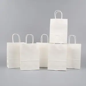 12pcs Natural Leather Handled Paper Bags, Leather Handle Paper Bags, Durable & Eco-Friendly Shopping Bags, Perfect for Retail Use
