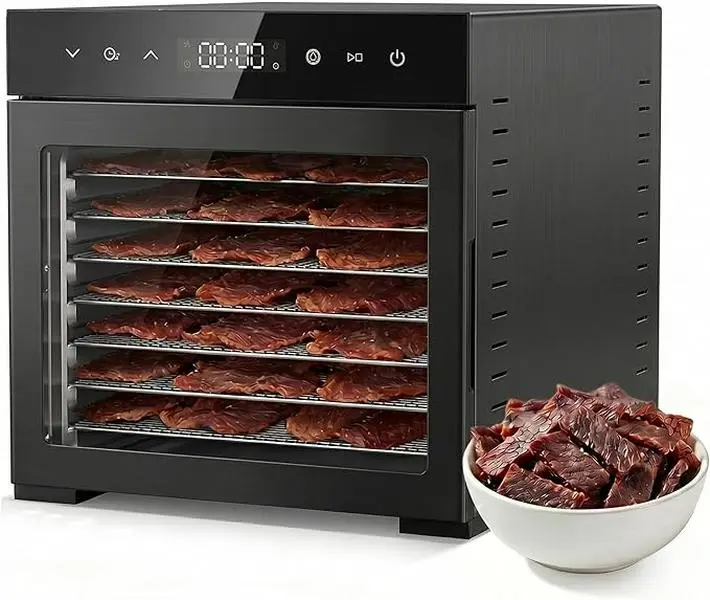 Countertop Food Dehydrator Machine - 8 Stainless Steel Trays, 500W Power, Adjustable Temperature (Max 185°F), 24-Hour Timer, Built-In Light, Under 45 dB Quiet Operation, Large Capacity Household Kitchen Specialty Appliance, Countertop Food Dehydrators