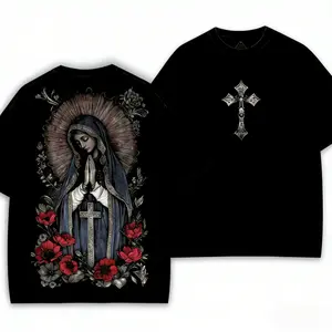 valentine shirts Virgin Mary Graphic T-Shirt,  Black Heavy Cotton, Gothic Streetwear