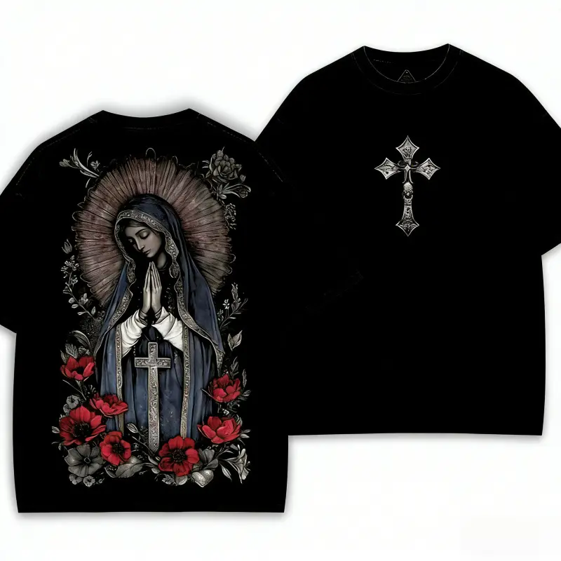 valentine shirts Virgin Mary Graphic T-Shirt,  Black Heavy Cotton, Gothic Streetwear