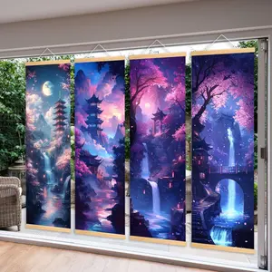 Wooden Hanging Banner, 4 Counts/set Japanese Style Natural Scenery Posters, Modern Art, Perfect Living Room Decor, Office Poster, Room, Home Poster, Wall Art Painting, Wall, Dopamine Decor