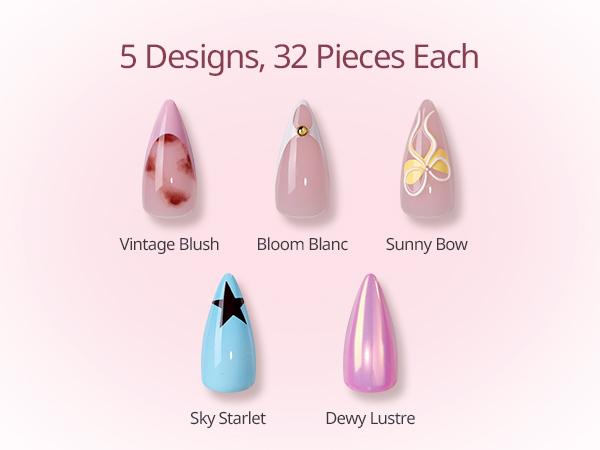 BTArtboxnails x LongHairPrettyNails press on nails Square Almond Oval and Stiletto press on nails with 5 desgins,32 pcs Each