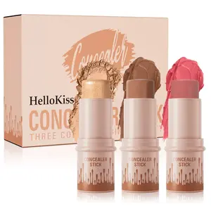 Long-lasting concealer stick, 2 highlighters, sweat and transfer, blush and contour Lightweight waterproof formula for women and girls - bronzer makeup, durable cosmetic charm A（02#+08#+10#)