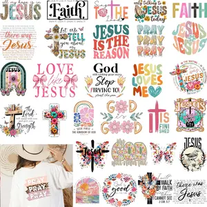 30 pcs Faith Prey God Iron on Patches Heat Transfer Stickers for Jeans T-Shirt Sweatshirt Sweater Caps Backpacks Decorations DTF Transfers Ready to Press