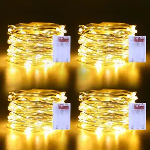 4 Pack Christmas Fairy Lights  Operated 16.4Ft 50 LEDs  Copper Wire Twinkle Lights with 2 Lighting Modes for Indoor Outdoor Wedding Holiday Yard Decorations (Warm White)
