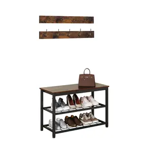 Coat Rack Shoe Bench Set, Entryway Shoe Rack Bench with Coat Hooks, Hall Tree Coat Rack, Mud Room Bench, Hat Bag Hanging Organizer, Industrial, for Foyer, Front Door, Rustic Brown