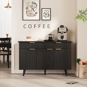 47" Fluted Sideboard, Buffet Cabinet with 2 Drawers, Adjustable Shelves & 3 Doors, Modern Entertainment Center with Storage, Storage Cabinet, Wine Bar for Living Room, Bedroom, Dining Room, Black