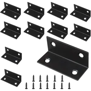 10 count L Bracket 2.4"x1" Stainless Steel Corner Brace Heavy Duty 90  Corner Fastener Black Large Angle Brackets for  Furniture Bedframe Cabinet Drawer Chair with Mounting Screws