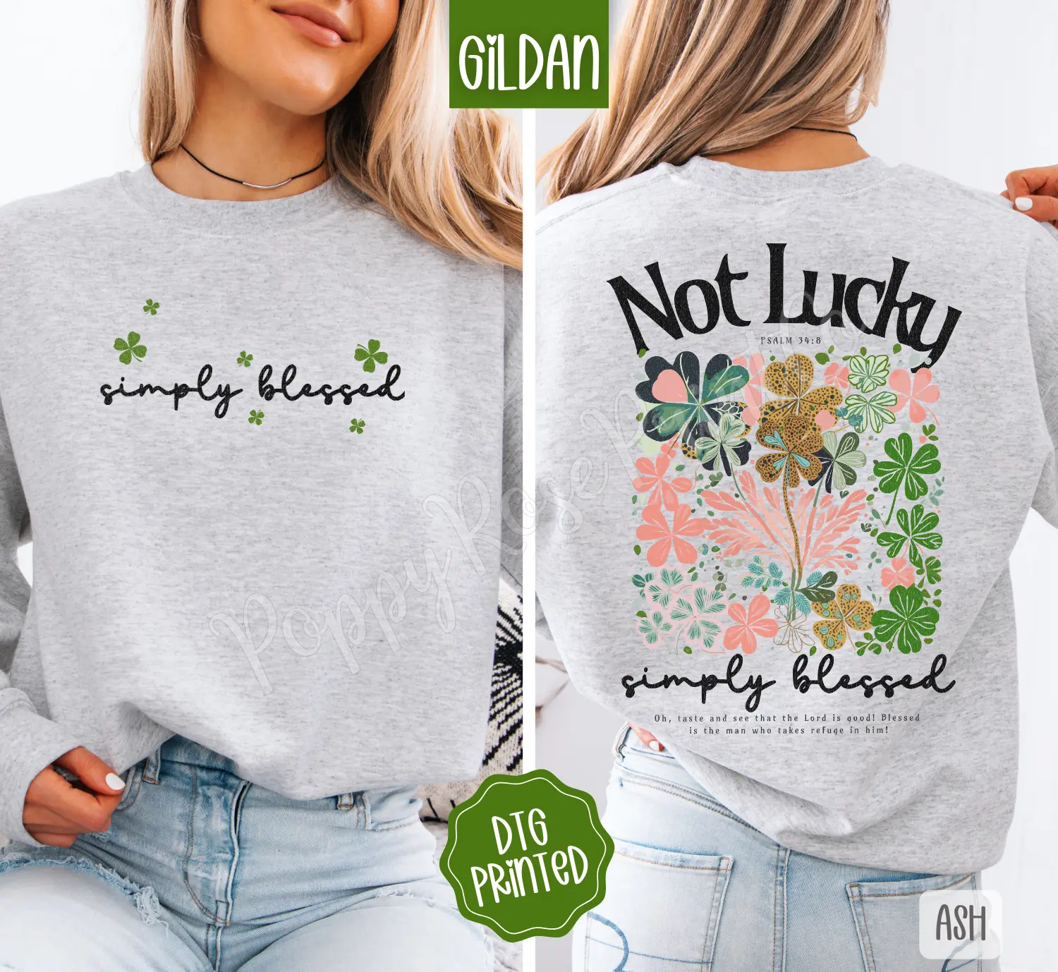 Simply Blessed Front & Back Sweatshirt, Trendy Women's St. Patrick's Day Crewneck