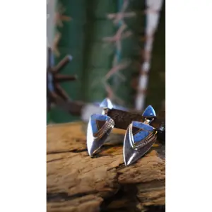 Handmade Craft Cluster Stud Earrings - Blue Lapis Inlay, Black Onyx Inlay, Polished Finish