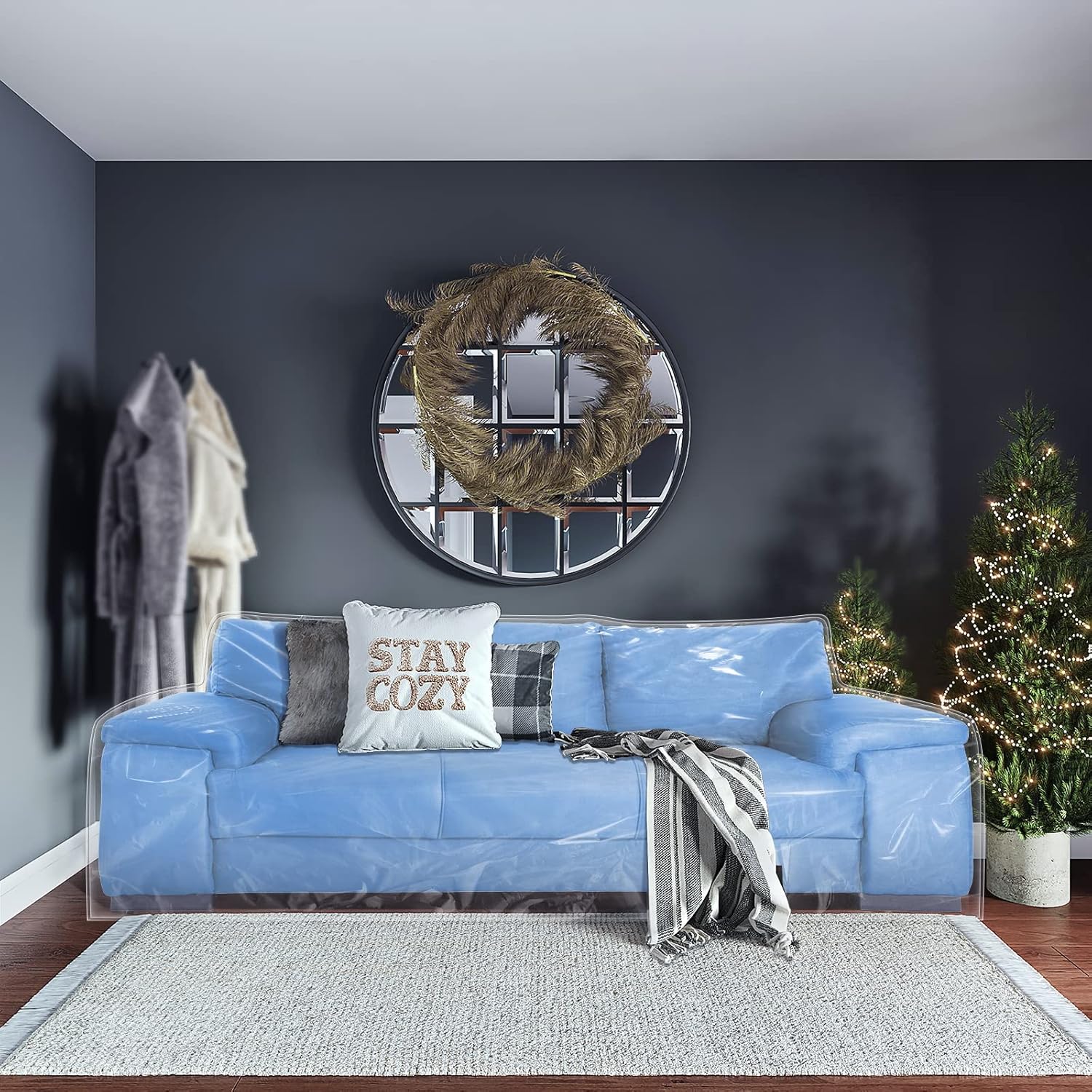 Plastic Couch Cover for Furniture Clear Thicker Plastic Sofa Cover Moving Anti-Scratch Couch Protector for Cats Vinyl Slipcover Heavy Duty Waterproof Couch Covers