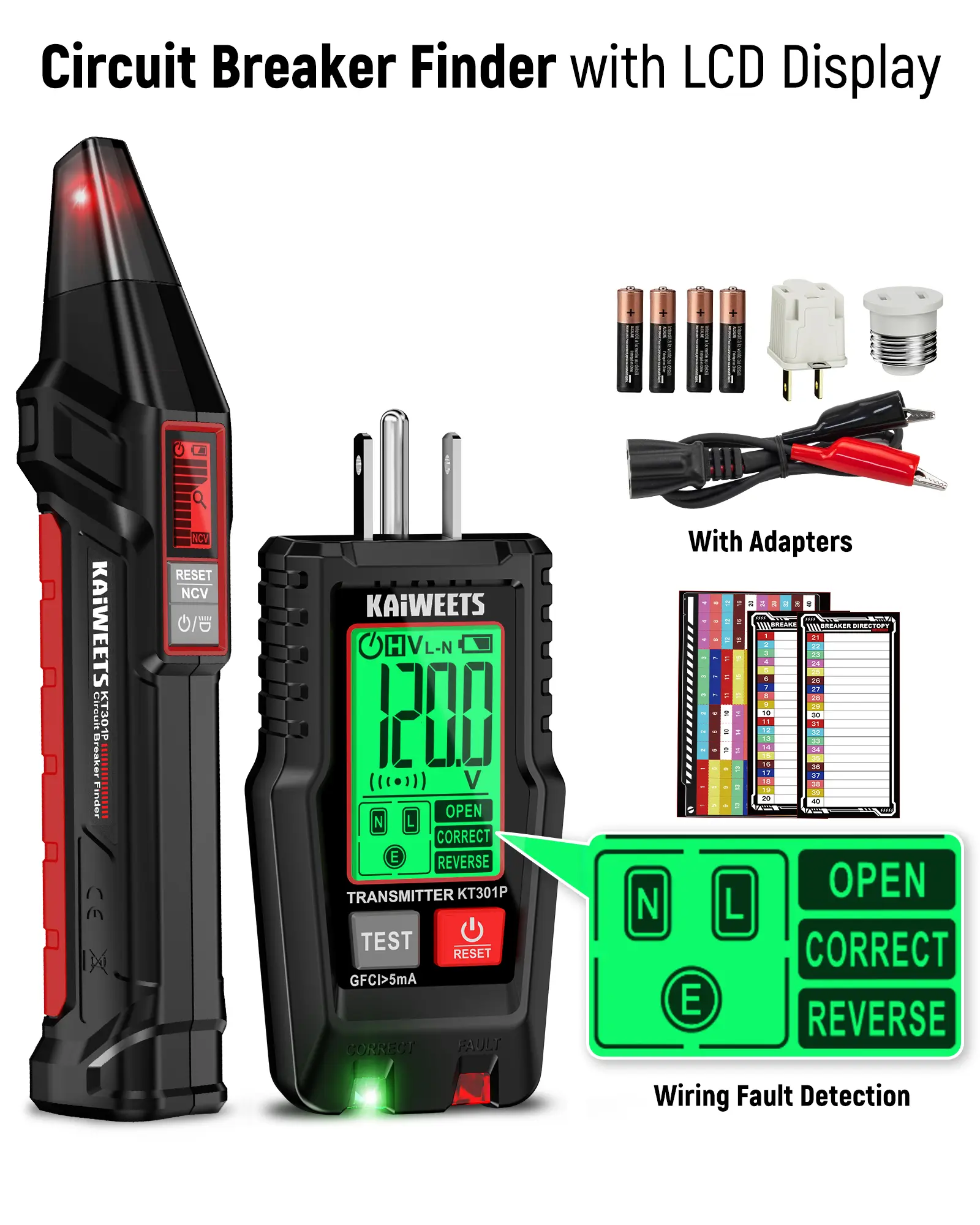 KAIWEETS AC Circuit Breaker Finder Tool with Alert LCD Display, 2-Piece Set Electric Tester and Voltage Tester with Transmitter and Receiver, NCV Function & Flashlight, Non-Contact Cable Tester and Integrated GFCI Outlet Tester, Tool Kit summervibes