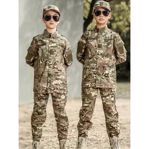 1set Kids Camo Training Suit, 100% Polyester Outdoor Camping Set, Regular Fit, Non-Stretch Woven Fabric, Spring/Fall Casual Style, Camouflage Pattern, for Outdoor
