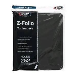 BCW Z-Folio Toploaders - LARGE 9 Pocket Binder for 3x3 Cards, Holds 252 Toploaders, Premium UX Leatherette Cover, Durable Zipper Closure