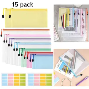15 Pcs Multi-purpose Mesh Zipper Bag,Suitable for Cross Stitch, Puzzle, Cosmetic Storage, A4/A5/A6/B4/B5/B6/B8/invoice Document Bag summervibes