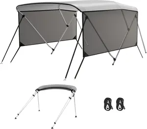 3 Bow Bimini Tops with Mesh Sidewalls Support Poles for Boats Durable Marine Grade Canvas Top Includes 2 Straps Storage Boot 1 Inch Aluminum Frame (3 Bow 6'L x 46" H x 61"-66" W) Boating Accessories