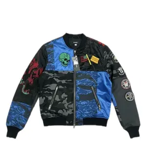 Diesel Men's Jacket with Unique Design Blue Camo & Skull Patches Stylish Trendy Outerwear for Urban Fashion