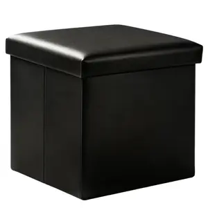 Square Leather Small Folding Storage Ottoman Bench - 15x15x15in Footstool with Storage, 220 lb Load Capacity, for Living Room, Bedroom