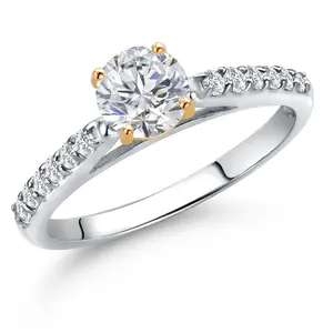 10K Two Tone Gold Lab Grown Diamond Engagement Ring For Women | 0.68 Cttw | Round 5MM | Gemstone April Birthstone | DEF Color | VVS-VS Clarity