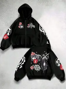 Men's Plush Angel Print Knit Hoodie, Casual Long Sleeve Pullover Sweatshirt, Warm Winter Fashion, Comfortable and Stylish, Tops