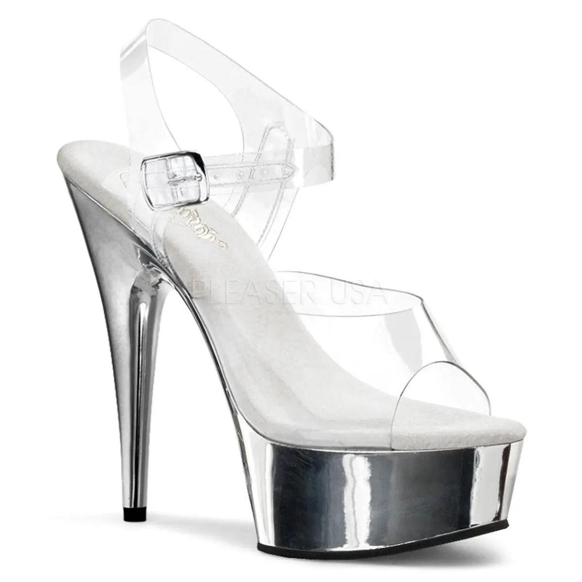 6 Inch Heel DELIGHT-608 Clear-Silver Chrome