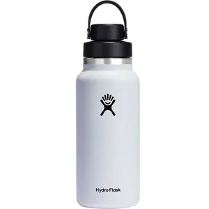 HYDRO FLASK 32oz Wide Mouth Chug Cap vacuum insulated stainless steel water bottle with leakproof closeable lid for cold water drinks, sports, travel, car and school white
