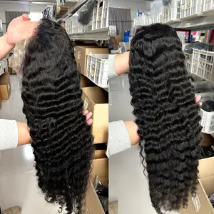 Bling Hair 38 40 Inch 180% Density Deep Wave Lace Front Wigs Human Hair 13x4 HD Lace Front Wigs Human Hair Pre Plcked 13x6 Lace Curly Human Hair Wig For Women With Baby Hair Wet And Wavy Wig Natural Color