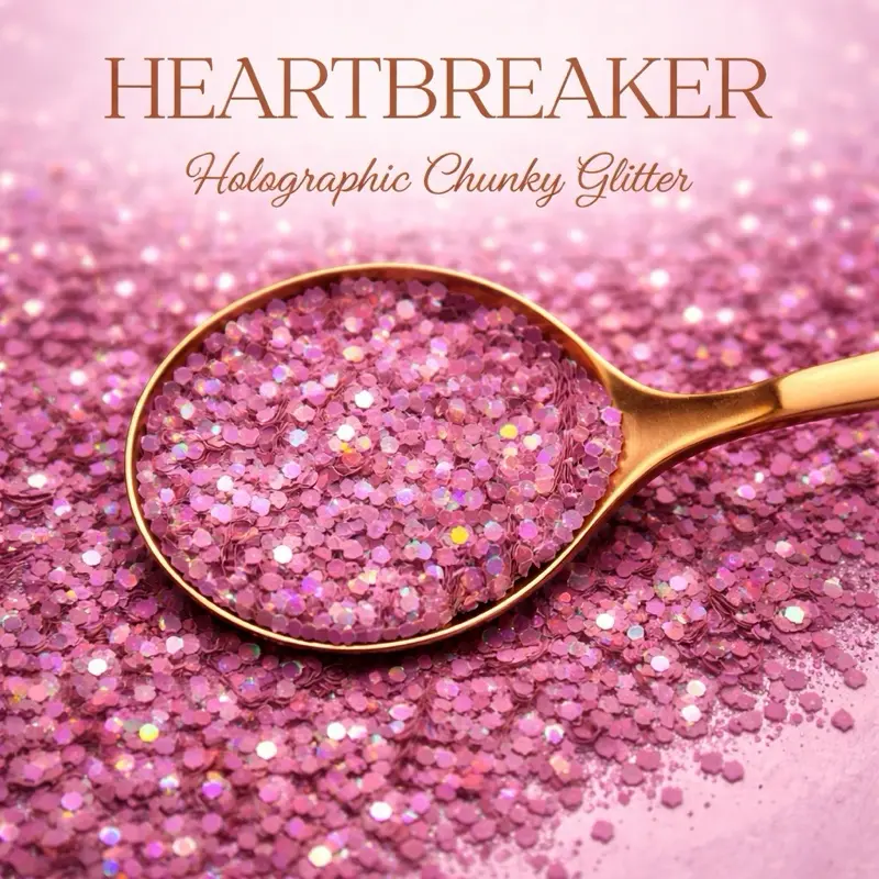 Reese & Riley Co. Heartbreaker - Luxury Quality Premium Magenta Holographic Glitter Chunky Mix for Resin Art, Tumblers, Nails, DIY Crafts, Mixed Media Projects