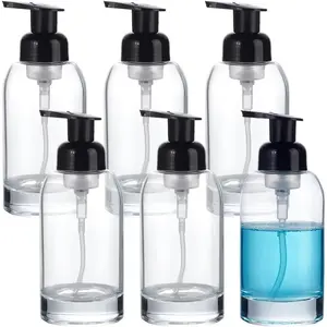 6 Pack Clear Thick Jar Soap Dispenser with Foaming Pump 13 Oz Press/Foam Liquid Hand Soap Containers for Laundry Home