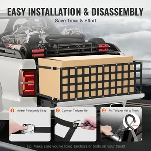 VEVOR Tailgate Net, 60 inx 18 in, Heavy Duty Cargo Net for Truck Bed with 4 Adjustable Telescopic Straps, Extendable Durable, Flexible Adjustment, Suitable for Pickup, Trailer, Truck, Jeep, SUV