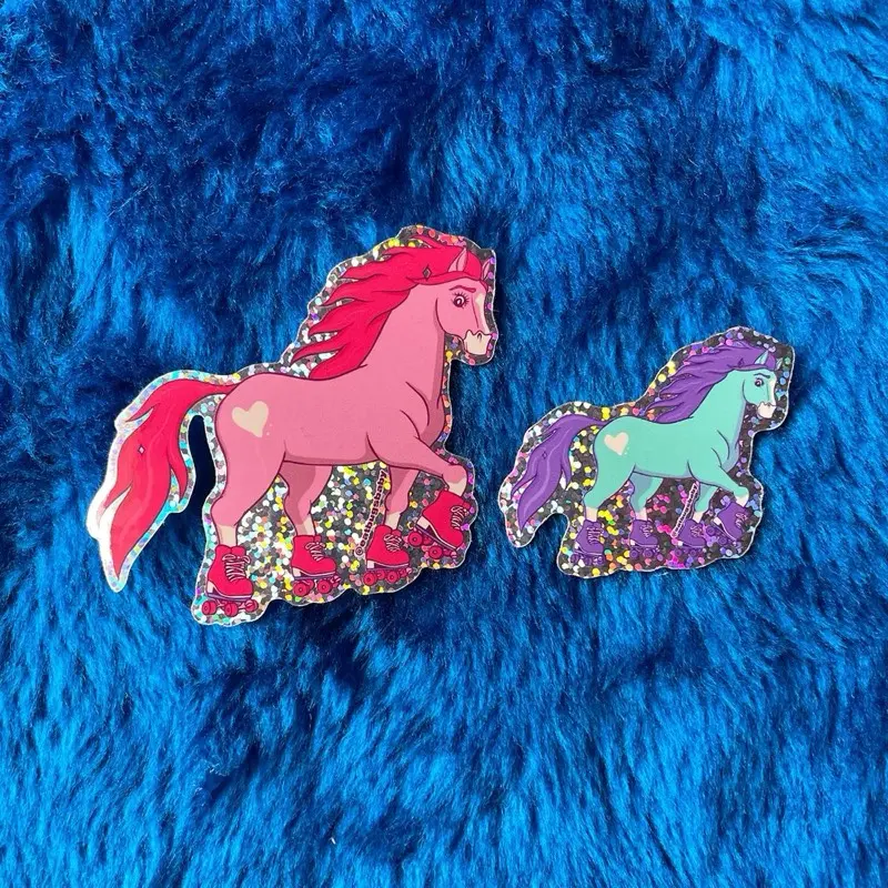 Roller skating Pony Glitter Holographic Vinyl Sticker