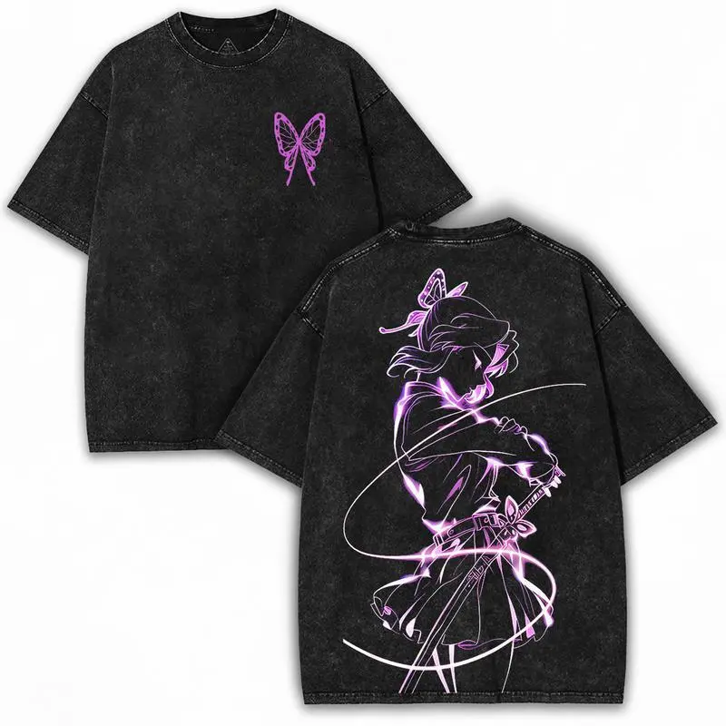 Shinobu x Demon Slayer Vintage Washed Anime Tee – Oversized Heavyweight Graphic Collector Streetwear Drop 90s Graphic American Casual Short Sleeve Tee | Premium Soft Cotton Classic Unisex T-Shirt for Daily, Gym & Streetwear