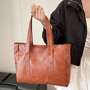 Vintage Soft PU Leather Tote Bag for Women - Large Capacity Shoulder Bag, , Casual Work Shopping Travel Handbag, Classic Minimalist Design, Durable and Lightweight, Perfect Gift for Her