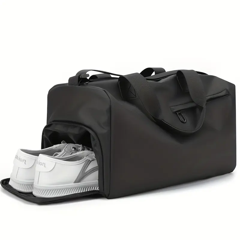 Unisex Stylish Black Oxford Sport Duffel Bag for Adults - All Seasons Travel Gym Bag, Multi-Compartment Durable Cloth, Spacious Multi-Zippered Pockets for Weekend Trips, Gym Accessories Compatible