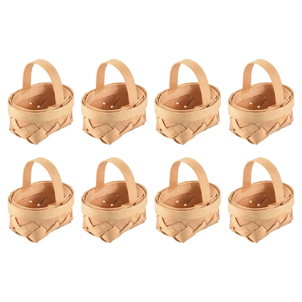 8PCS Floral Wooden Mini Woven Handle Baskets, Tool Organizer with Decor Function for Party Favors, Wedding Gifts