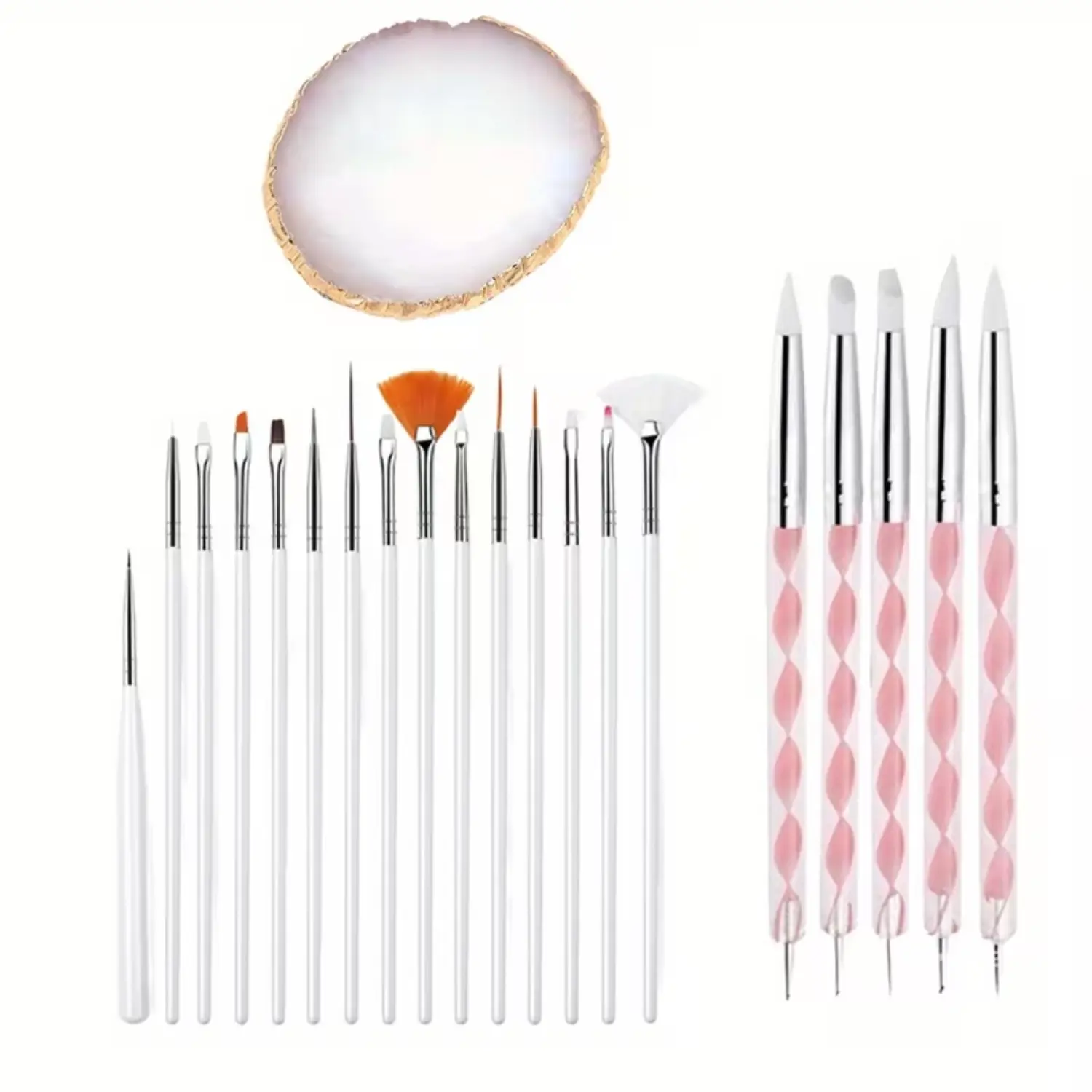 15-Piece Professional Manicure Nail Art Brushes Set with Dotting Pens & Gold Palette, Nail Care Kit for Acrylic, Gel Polish