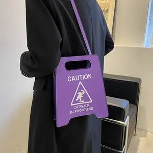 Creative Caution Stop Sign Crossbody Bag for Women - Fashionable Pu Leather Handbag with Catwalk Design - Purple, Black, Yellow, Green, Pink Options