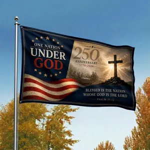 250th Anniversary Outdoor Flag One Nation Under God American Flag Design With Cross And Psalm 3312 For Patriotic Display Durable Fade Resistant Easy To Install Fast Shipping Customizable