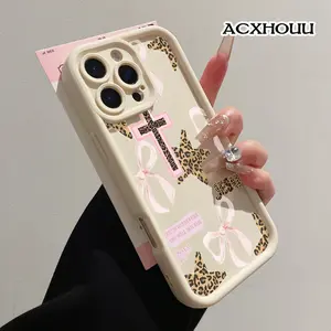 Phone Case for iPhone 17 16 E Pro Max 15 Plus 14 13 12 11 XS XR Leopard Cross Shockproof TPU Bumper Lightweight Anti-Scratch Cover