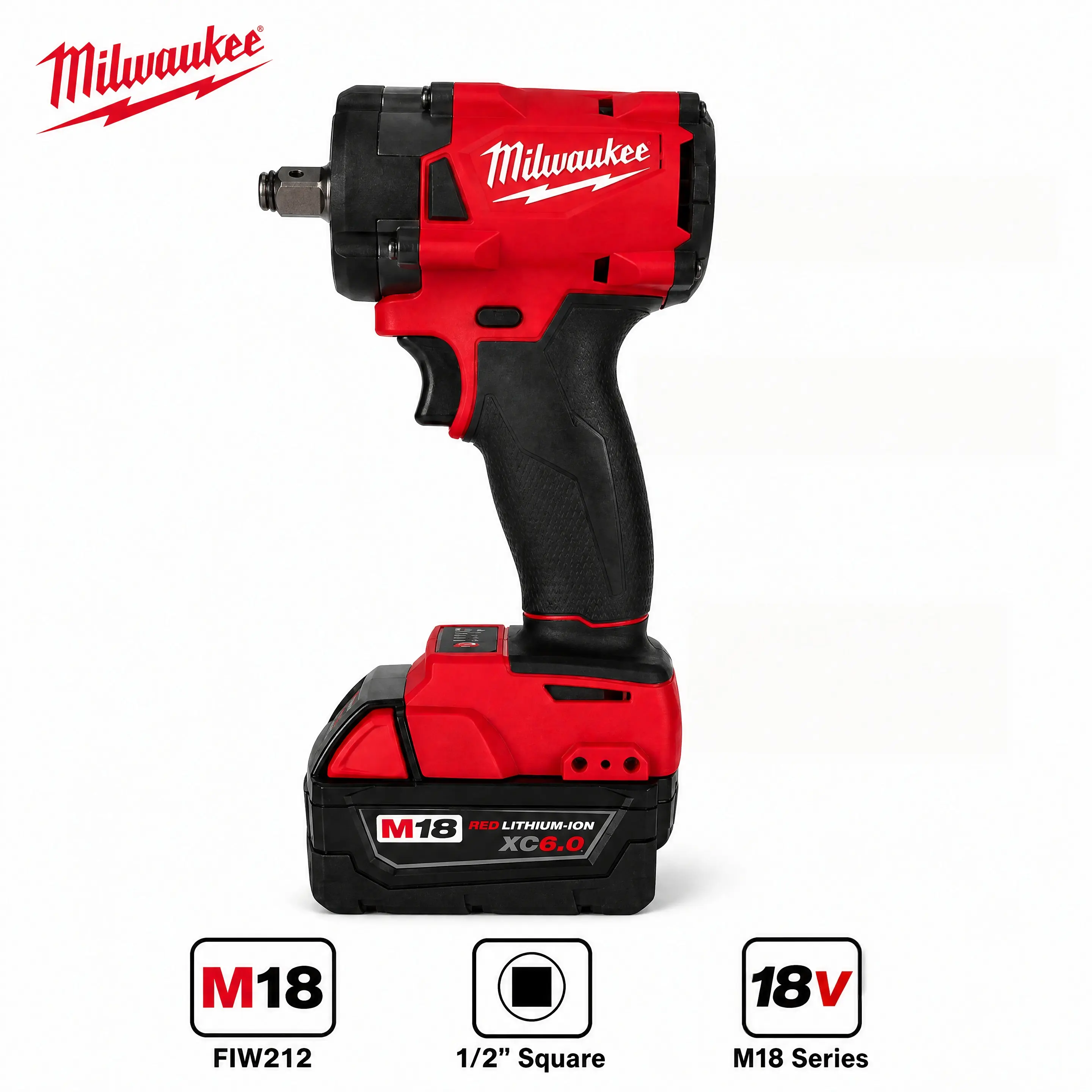 Milwaukee M18 FIW212 High-Precision Cordless Power Tool, Features 4-Gear Adjustable Speed And Impact Rate, Steady 300Nm Removal Torque And 339Nm Fastening Torque, Ideal For Daily Mechanical Maintenance And Professional Bolt Processing Work.
