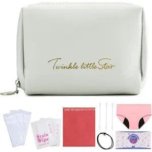 First Period Kit for Girls 9-12,Thoughtful First Period ,Tween Period Starter Kit with Spare Underwear, Wipes,Period Knowledge Cards and More. (Milk apricot white)