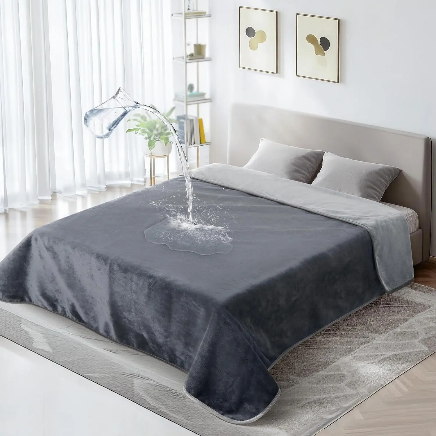 Blanket for Bed: Reversible Soft Flannel Love Blanket 60" x 80", Bed Blanket for Couples Washable, Spill-Proof  Splash Throw for Couch, Sofa Protect, Camping, Travel, Grey