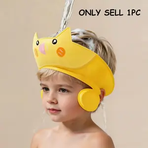 Adjustable Splash-Proof Silicone Bath Cap for Kids Aged 3+, Cute Pig Cartoon Ears Design, Soft Non-Toxic Bath Accessory Shower Caps