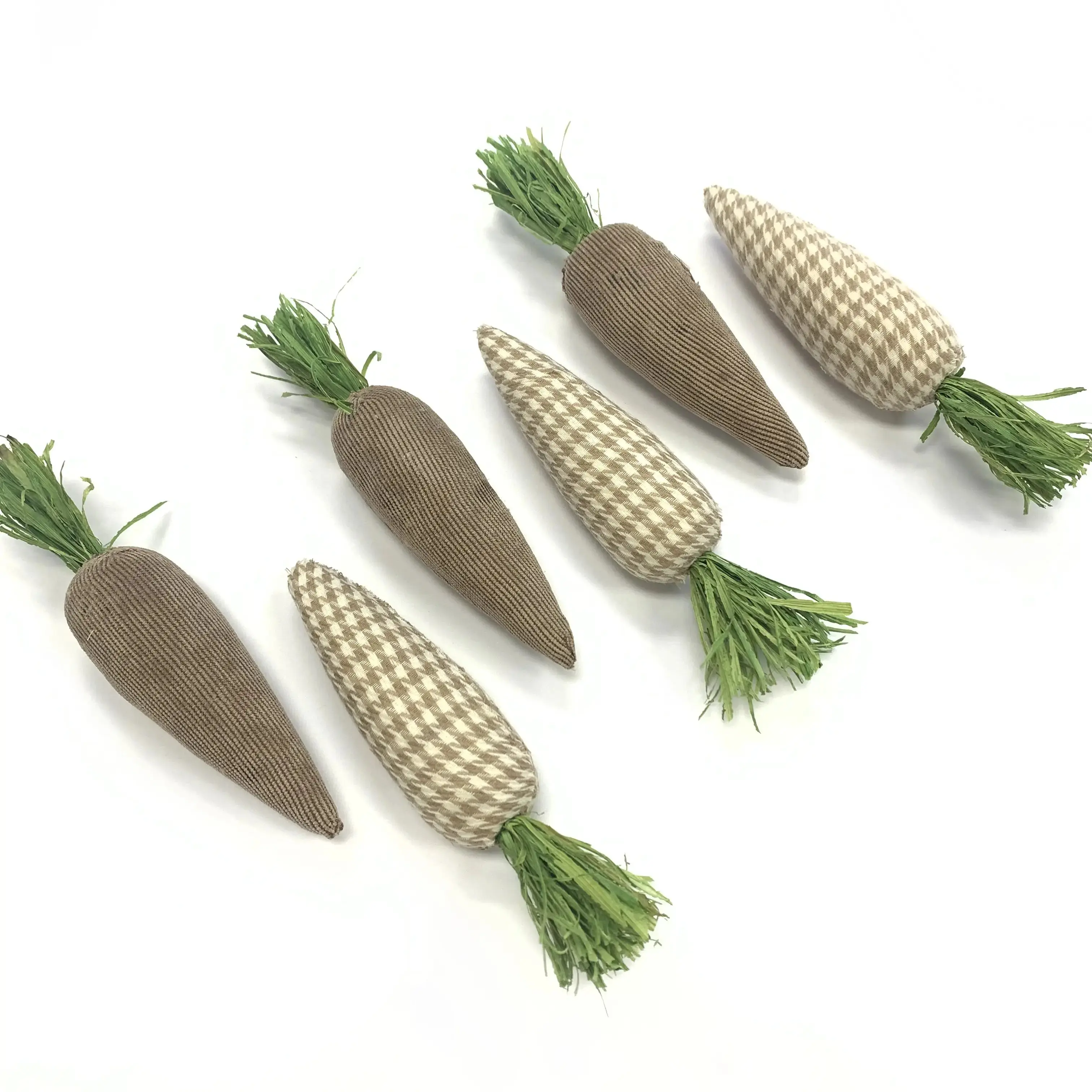 Fabric-Wrapped Neutral Gingham & Taupe Easter Carrot Decor Set - Set of 6, Home Decor for Room Accents, Room Decor