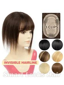 Real Human Hair Hair Topper for Women Suitable for Thinning Hair & Bald - 8X12 Clip-In Extensions with Bangs, Invisible Seamless Hairpiece for Volume & Coverage, Natural Looking Hairpiece for Baldness, Scalp Coverage