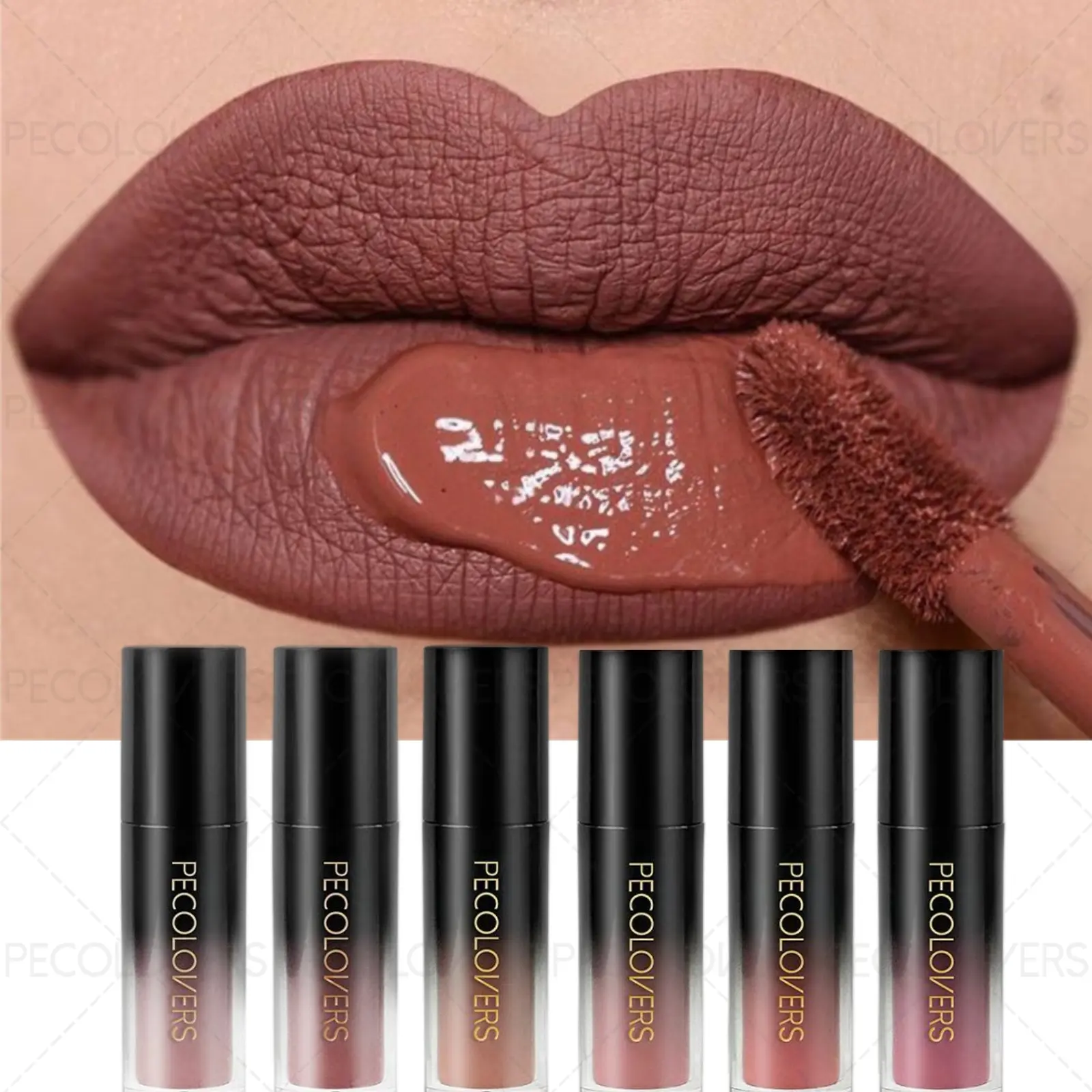 6pcs/set Lightweight Matte Lip Gloss Cosmetic, Makeup, Long Lasting, Highly Pigmented, Creamy Texture, Waterproof, Non-stick Cup, Ideal Christmas Gift Series