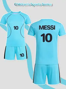Children's soccer uniform two-piece set named MESSI, number 10 - breathable and quick-drying youth sports jersey and shorts set, suitable for boys' soccer training, competitions and outdoor sports, Sport Specific Clothing
