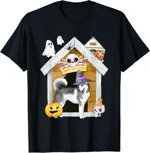 Halloween Siberian Husky Dog Witch Haunted House T-Shirt - Jesusmissa Shop 55B0BBGSX854