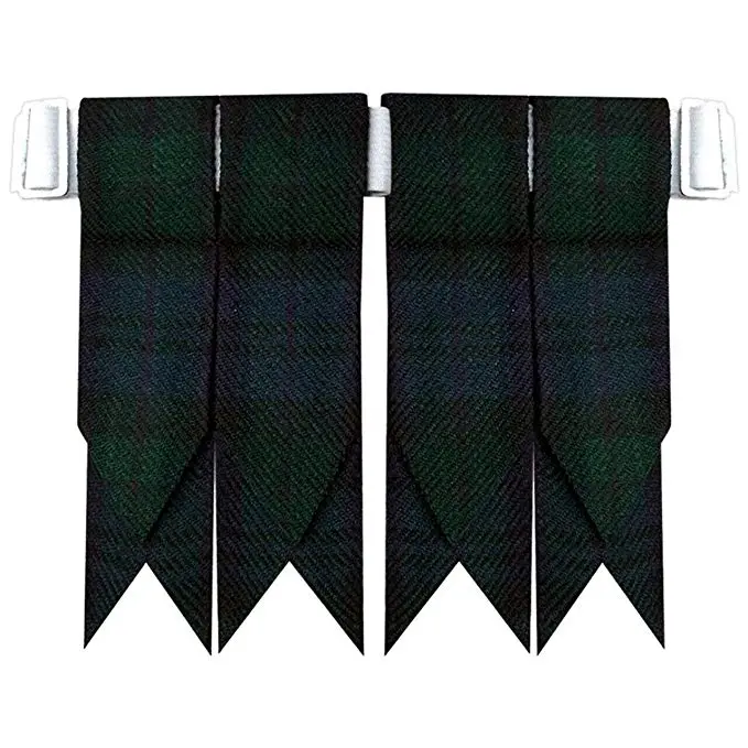 Men's Scottish Tartan Kilt Flashes - Traditional Clothes Accessories with Heavy Buckle, Elastic Adjusters for Kilt Socks, Plain Mackenzie/Macdonald/Douglas Patterns, Menswear, Black Watch, Masonic, Brown Watch, Gunn, All Sizes, Flower Of Scotland, Tartan,